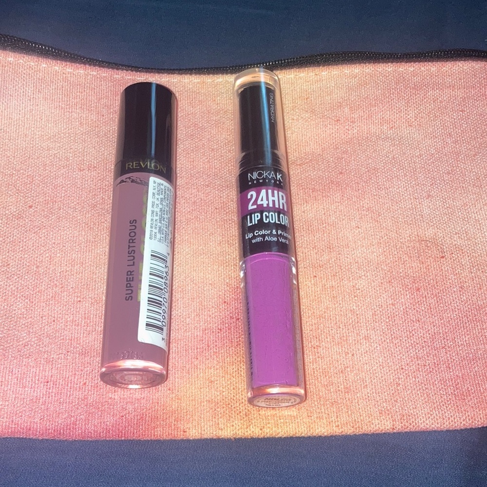 Revlon Lustrous Lipgloss Taupe, & Nickak Lip Color Primer Fuchsia Pink Lot NWT